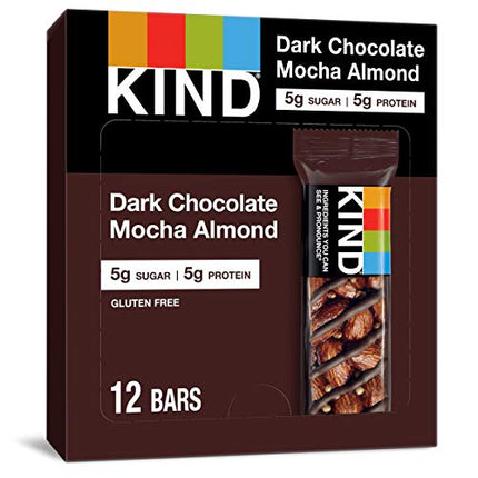 KIND Bars, Dark Chocolate Mocha Almond, Healthy Snacks, Gluten Free, Low Sugar, 5g Protein, 12 Count