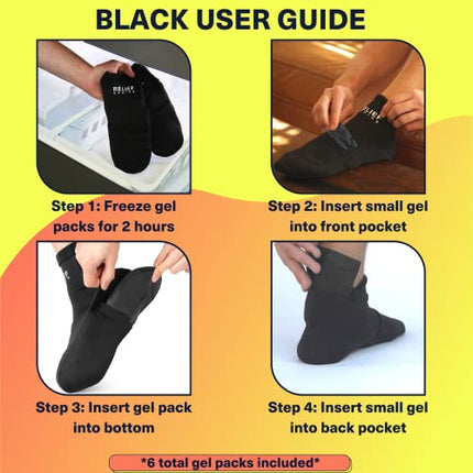 Relief Genius Cold Therapy Socks with Reusable Gel ice Packs - Achieve Relief from Sprains, Muscle Pain, Bruises, Swelling, Edema, Chemotherapy, Arthritis, Post Partum Foot (Black, Large)