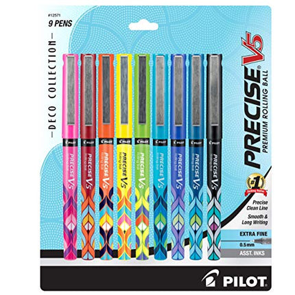 PILOT Pen 12571 Precise V5 Stick Liquid Ink Rolling Ball Stick Pens, Extra Fine Point (0.5mm) Assorted Ink Colors, 9-Pack in India