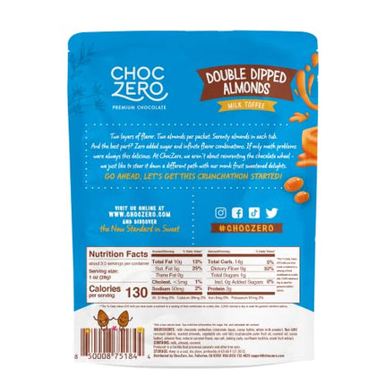 ChocZero Keto Chocolate Covered Toffee Almonds - Roasted Nuts Dipped in Sugar Free Brittle - Low Carb, Healthy Snack (6 Pack, 3.5oz per bag)