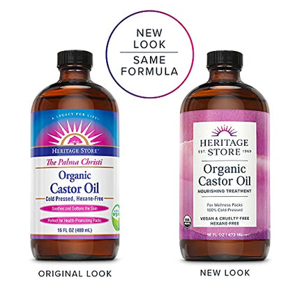 Heritage Store Organic Castor Oil, Nourishing Hair Treatment, Deep Hydration for Healthy Hair Care, Skin Care, Eyelashes & Brows, Castor Oil Packs, Cold Pressed, Hexane Free, Vegan, Cruelty Free, 16oz in India