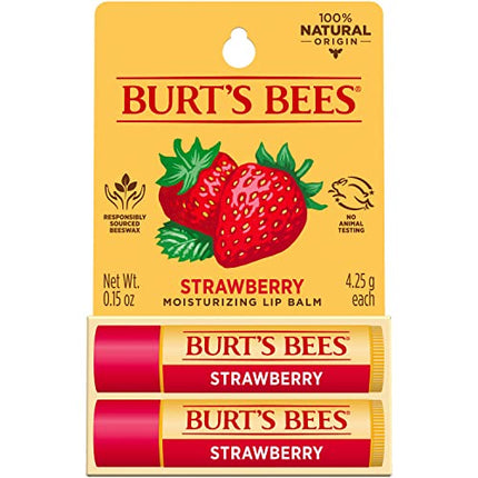 Burt's Bees Lip Balm Valentines Day Gifts for Her, Moisturizing Lip Care Spring Gift, for All Day Hydration, 100% Natural, Strawberry (2 Pack) in India