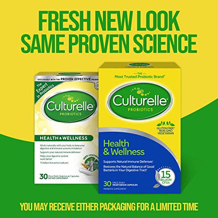 Culturelle Health & Wellness Daily Probiotic for Women & Men - 30 Count - 15 Billion CFUs & A Proven-Effective Probiotic Strain Support your Immune System- Gluten Free, Soy Free, Non-GMO
