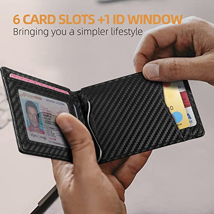 RUNBOX Mens Wallets, Minimalist Slim Wallet for Men Money Clip Bifold RFID Blocking ID Window Slot Front Pocket Leather Credit Card Holder Gift Box