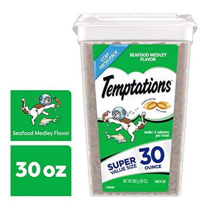 TEMPTATIONS Classic Crunchy and Soft Cat Treats Seafood Medley Flavor, 30 oz. Tub in India