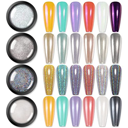 BORN PRETTY Chrome Powder,Metallic Mirror Pearl Holographic Pigment Powder Manicure Nail Art Decoration Sets