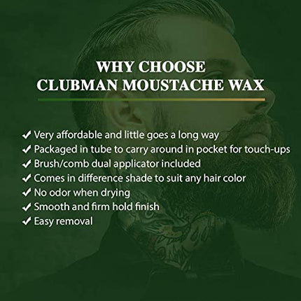 Clubman Moustache Wax with Brush Comb - Neutral 14g in India