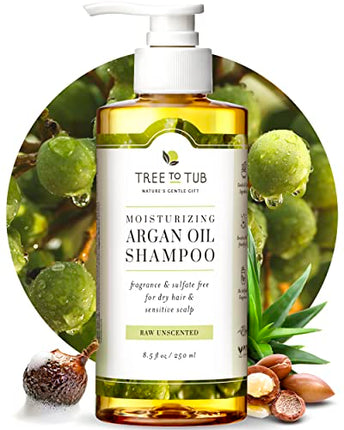 Tree to Tub Fragrance Free Shampoo for Dry & Sensitive Scalp - Gentle Unscented Hydrating Hair Shampoo for Women & Men, Moisturizing Sulfate Free Shampoo w/ Organic Argan Oil, All Natural Aloe Vera