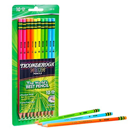 Ticonderoga Wood-Cased Pencils, Pre-Sharpened, 2 HB Soft, Neon Colors, 10 Count in India
