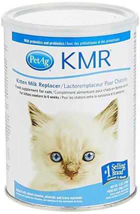 PetAg KMR Kitten Milk Replacer Powder - Prebiotics and Probiotics - Newborn to Six Weeks - Kitten Formula - 12 oz