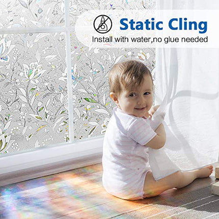 Window Privacy Film, Frosted Removable Glass Covering for Bathroom, Opaque Static Cling Heat Control Door Sticker for Home Office Living Room, Non-Adhesive Matte White (17.5" x 78.7")