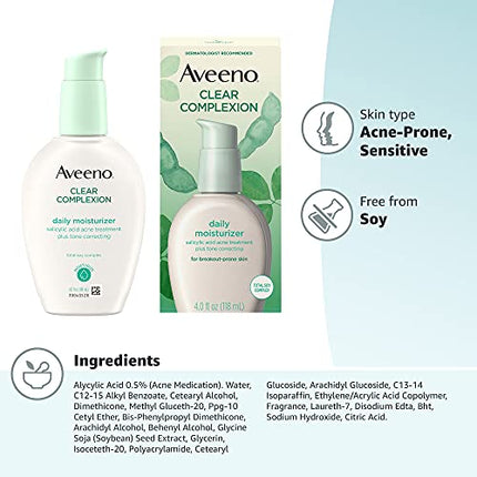 Aveeno Clear Complexion Salicylic Acid Acne-Fighting Daily Face Moisturizer for Breakout-Prone Skin & Uneven Tone, Total Soy Complex, Oil-Free, Hypoallergenic & Non-Comedogenic, 4 fl. oz in India