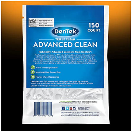 DenTek Triple Clean Advanced Clean Floss Picks, No Break & No Shred Floss, 150 Count in India