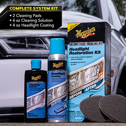 Meguiar's Two Step Headlight Restoration Kit, Headlight Cleaner Restores Clear Car Plastic and Protects from Re-Oxidation, Includes Headlight Coating and Cleaning Solution 4 Count (1 Pack) in India