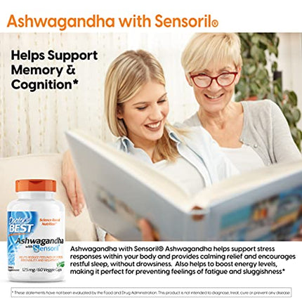 Doctor's Best Ashwagandha with Sensoril, Ayurvedic Herb, Standardized Withania somnifera Extract, Clinically Proven to Support Mental Focus, Cardiovascular Health & Healthy Energy, 125mg, 60 Count in India