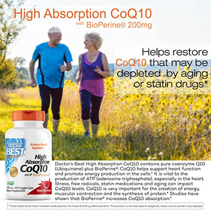 Doctor's Best High Absorption CoQ10 with BioPerine, Non-GMO, Gluten & Soy Free, Naturally Fermented, Vegan, Heart Health and Energy Production, 200 mg, 180 Count in India