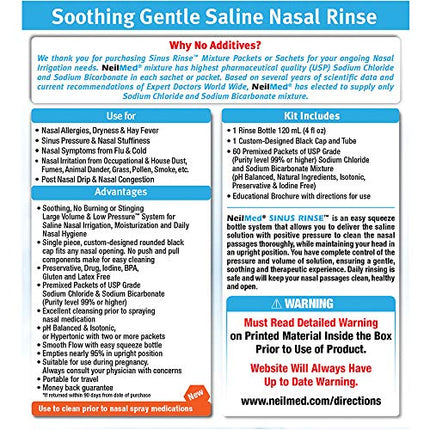 Neilmed's Sinus Rinse, Pediatric, Complete Saline Nasal Rinse Kit 60 Premixed Packets