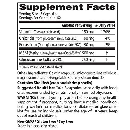 Doctor's Best Synergistic Glucosamine MSM with OptiMSM, Non-GMO, Gluten Free, Soy Free, Joint Support, 180 Caps (DRB-00070)