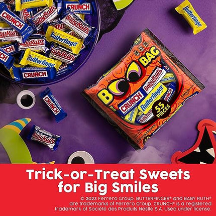 Butterfinger, CRUNCH And Baby Ruth, 55 Count Candy Variety Pack, Assorted Fun Size Individually Wrapped Candy Bars, Boo Bag, Trick Or Treat Candy, 33.5 Oz