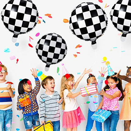 Checkerboard Balloon Aluminum Foil Balloon Black White Checkered Balloon for Racing Themed Party Decoration Supply, 18 Inches (12)