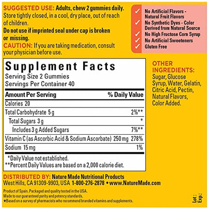 Nature Made Vitamin C 250 mg per serving, Dietary Supplement for Immune Support, 80 Count (Pack of 1), 40 Day Supply in India