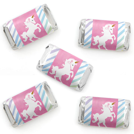 Rainbow Unicorn - Mini Candy Bar Wrapper Stickers - Magical Unicorn Baby Shower or Birthday Party Small Favors - 40 Count