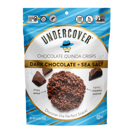 UNDERCOVER CHOCOLATE QUINOA CRISPS – DARK CHOCOLATE VARIETY 8-PACK - 2 Dk Choc + Sea Salt, 2 Dk Choc + Blueberries, 2 Dk Choc + Cherries, 2 Dk Choc + Pomegranate | 8 Pack of 2oz Bags