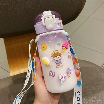 Cute Transparent Water Bottle for kindergarden kids with straw