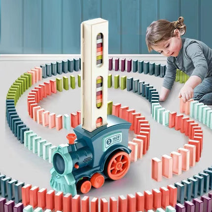 Kids playing with Electric Domino Train Set 