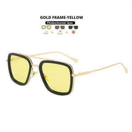 Square Polarized Tony Stark Sunglasses- -Polarized Sunglasses-Day Night Sunglasses-Photochromic Lens