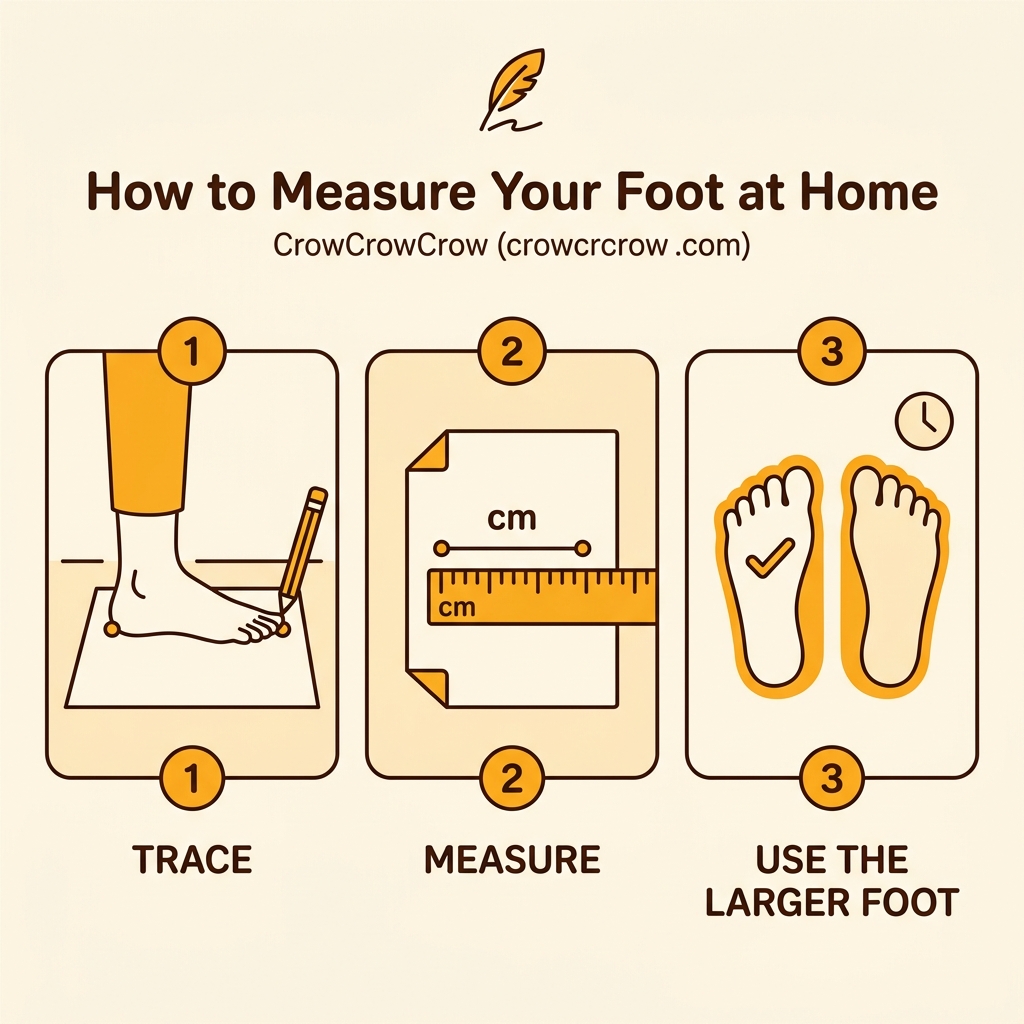 How to measure your foot at home in 3 steps: trace your foot on paper, measure the length in cm, use the larger foot